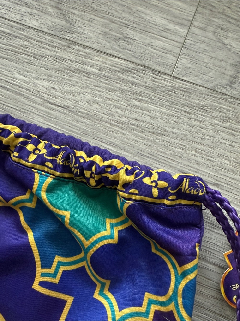 Disney Aladdin Drawstring Backpack Purple Gold Cinch Disney Park Bag - Picture 4 of 8